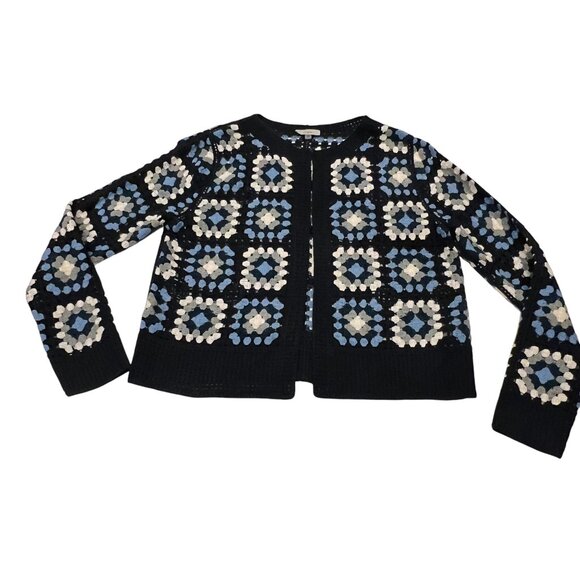 Capri Crochet Squares Open Cardigan, Navy, M - Picture 8 of 10